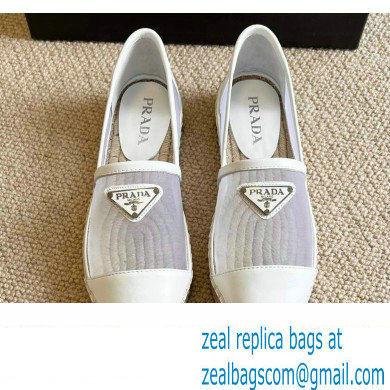 Prada Mesh Leather Logo Espadrilles White 2022