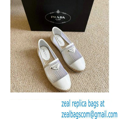 Prada Mesh Leather Logo Espadrilles White 2022