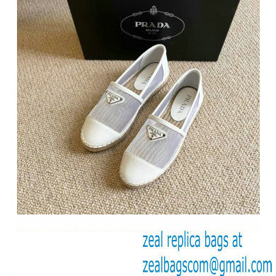 Prada Mesh Leather Logo Espadrilles White 2022 - Click Image to Close