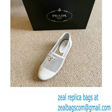 Prada Mesh Leather Logo Espadrilles White 2022 - Click Image to Close