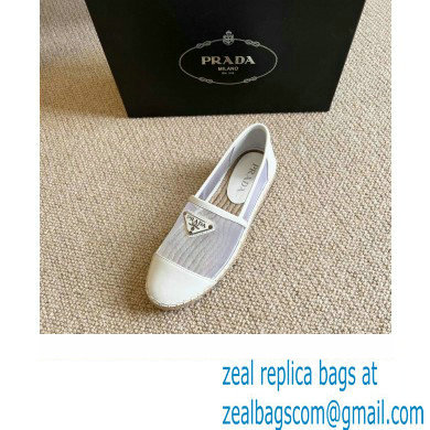 Prada Mesh Leather Logo Espadrilles White 2022