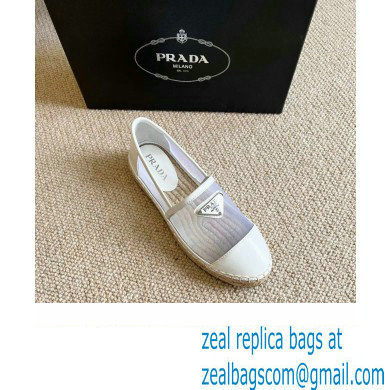 Prada Mesh Leather Logo Espadrilles White 2022