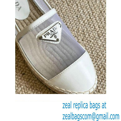 Prada Mesh Leather Logo Espadrilles White 2022