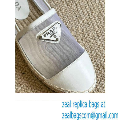 Prada Mesh Leather Logo Espadrilles White 2022 - Click Image to Close