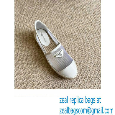 Prada Mesh Leather Logo Espadrilles White 2022 - Click Image to Close