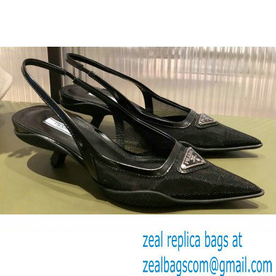 Prada Mesh fabric slingback pumps Black 2022 - Click Image to Close