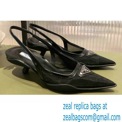 Prada Mesh fabric slingback pumps Black 2022