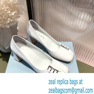 Prada Patent Leather Buckle Detail pumps White 2022 - Click Image to Close