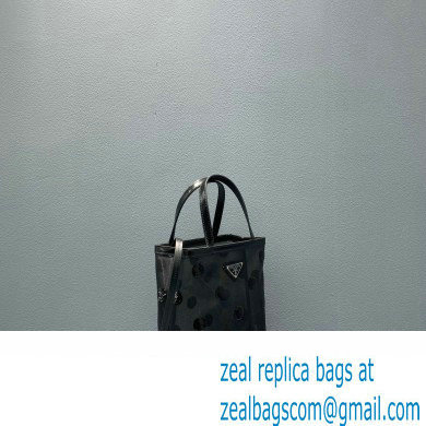Prada Small Polka-dot Mesh Tote Bag 1BG417 Black 2022