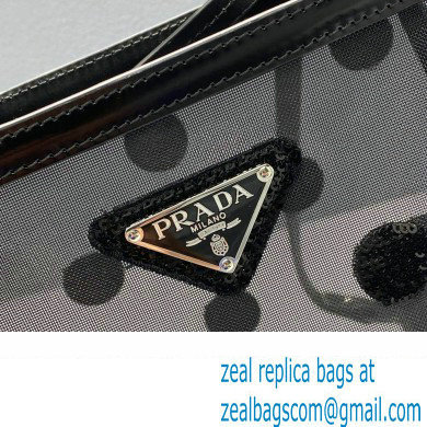 Prada Small Polka-dot Mesh Tote Bag 1BG417 Black 2022