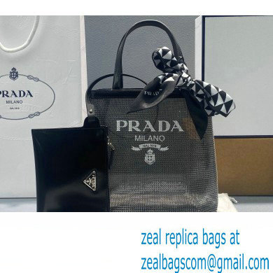 Prada Small Sequined Mesh Tote Bag 1BG417 Black 2022