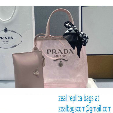 Prada Small Sequined Mesh Tote Bag 1BG417 Pink 2022