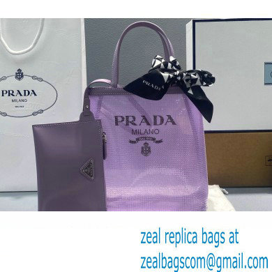 Prada Small Sequined Mesh Tote Bag 1BG417 Purple 2022