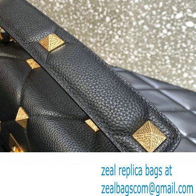 Valentino Grainy Calfskin Large Roman Stud Chain Bag Black 2022
