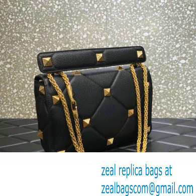 Valentino Grainy Calfskin Large Roman Stud Chain Bag Black 2022