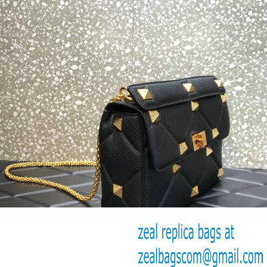 Valentino Grainy Calfskin Large Roman Stud Chain Bag Black 2022