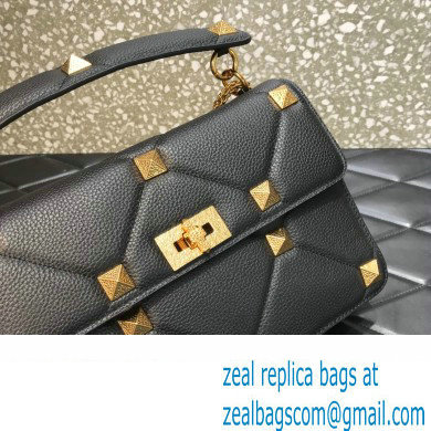 Valentino Grainy Calfskin Large Roman Stud Chain Bag Black 2022