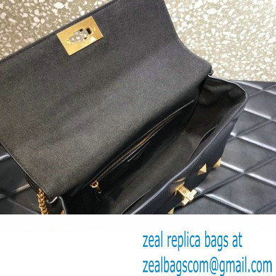 Valentino Grainy Calfskin Large Roman Stud Chain Bag Black 2022