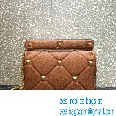 Valentino Grainy Calfskin Large Roman Stud Chain Bag Brown 2022
