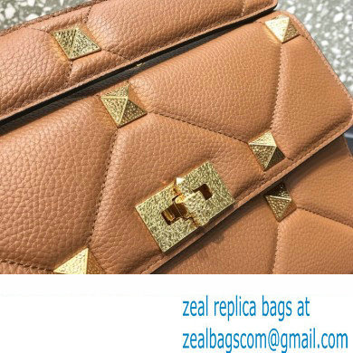 Valentino Grainy Calfskin Large Roman Stud Chain Bag Brown 2022
