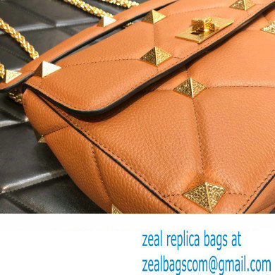 Valentino Grainy Calfskin Large Roman Stud Chain Bag Brown 2022