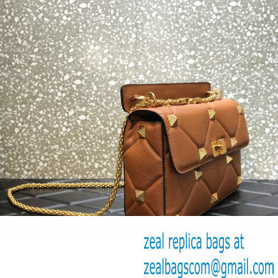Valentino Grainy Calfskin Large Roman Stud Chain Bag Brown 2022