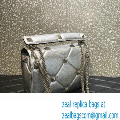 Valentino Grainy Calfskin Large Roman Stud Chain Bag Silver 2022 - Click Image to Close