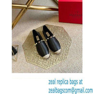 Valentino Grainy Calfskin Leather Rockstud Espadrilles Black 2022 - Click Image to Close