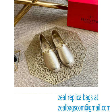Valentino Grainy Calfskin Leather Rockstud Espadrilles Light Gold 2022