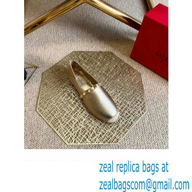 Valentino Grainy Calfskin Leather Rockstud Espadrilles Light Gold 2022
