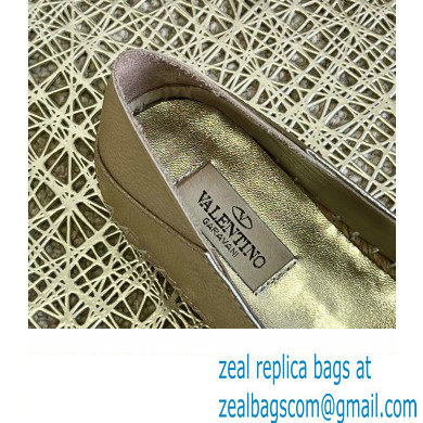 Valentino Grainy Calfskin Leather Rockstud Espadrilles Light Gold 2022