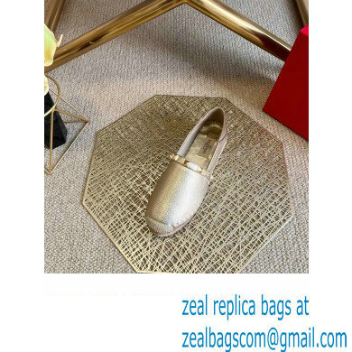Valentino Grainy Calfskin Leather Rockstud Espadrilles Light Gold 2022