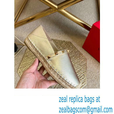 Valentino Grainy Calfskin Leather Rockstud Espadrilles Light Gold 2022
