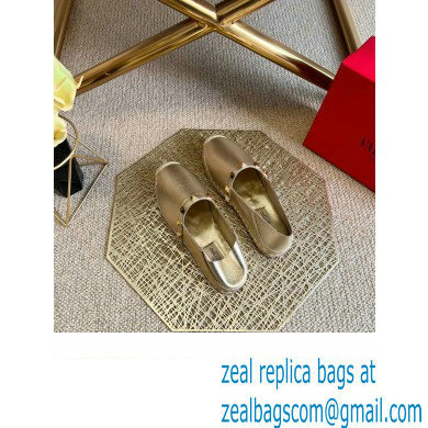 Valentino Grainy Calfskin Leather Rockstud Espadrilles Light Gold 2022