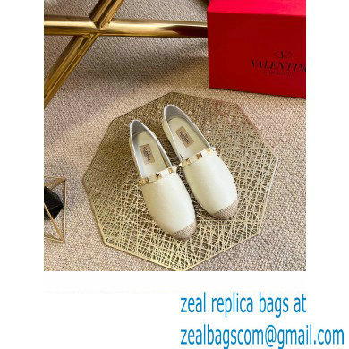Valentino Grainy Calfskin Leather Rockstud Espadrilles White 2022