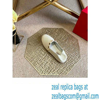 Valentino Grainy Calfskin Leather Rockstud Espadrilles White 2022
