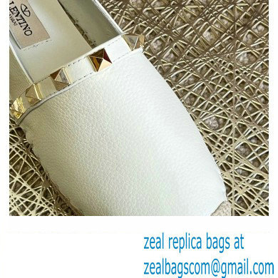 Valentino Grainy Calfskin Leather Rockstud Espadrilles White 2022