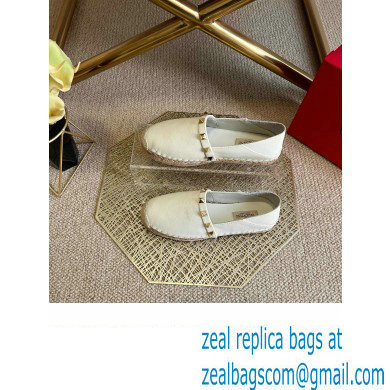 Valentino Grainy Calfskin Leather Rockstud Espadrilles White 2022