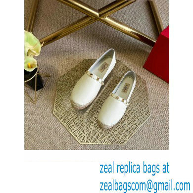 Valentino Grainy Calfskin Leather Rockstud Espadrilles White 2022