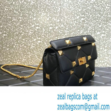 Valentino Grainy Calfskin Small Roman Stud Chain Bag Black 2022
