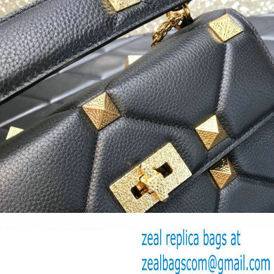 Valentino Grainy Calfskin Small Roman Stud Chain Bag Black 2022