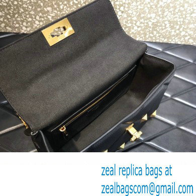 Valentino Grainy Calfskin Small Roman Stud Chain Bag Black 2022