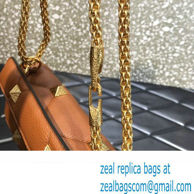 Valentino Grainy Calfskin Small Roman Stud Chain Bag Brown 2022