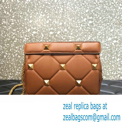 Valentino Grainy Calfskin Small Roman Stud Chain Bag Brown 2022