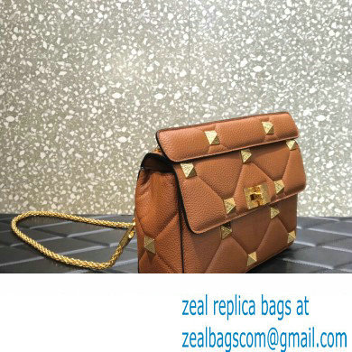 Valentino Grainy Calfskin Small Roman Stud Chain Bag Brown 2022