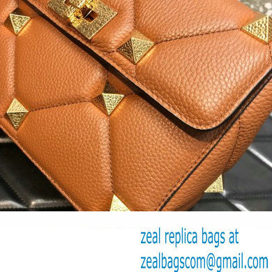 Valentino Grainy Calfskin Small Roman Stud Chain Bag Brown 2022