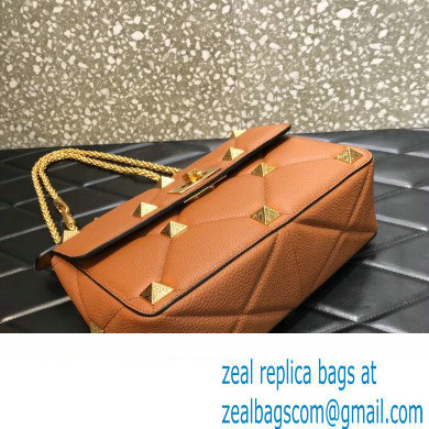 Valentino Grainy Calfskin Small Roman Stud Chain Bag Brown 2022