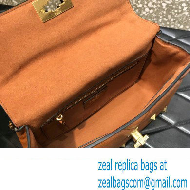 Valentino Grainy Calfskin Small Roman Stud Chain Bag Brown 2022