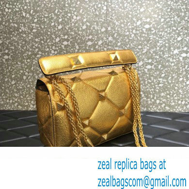 Valentino Grainy Calfskin Small Roman Stud Chain Bag Gold 2022