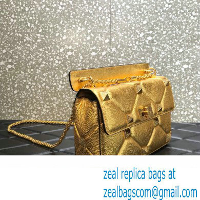 Valentino Grainy Calfskin Small Roman Stud Chain Bag Gold 2022